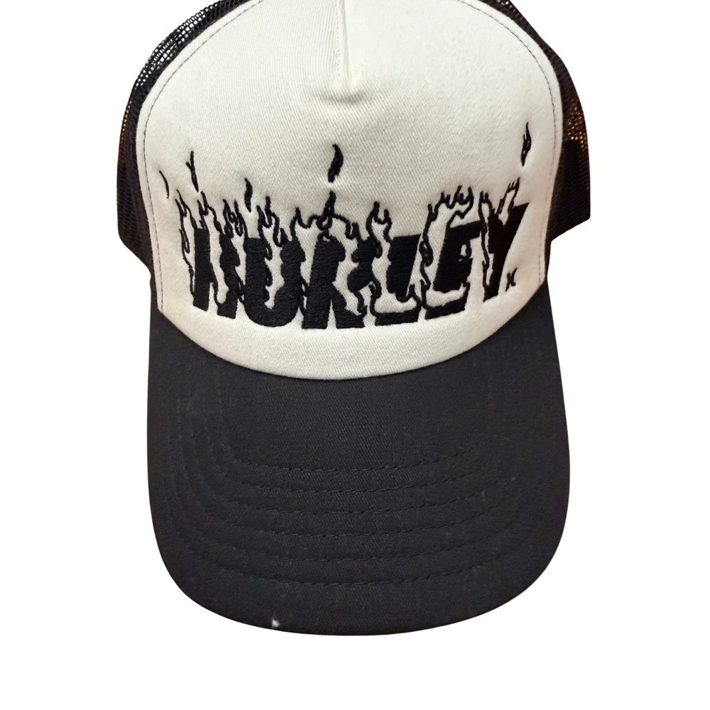 Hurley x Travis Barker Flame Logo Trucker Hat Black White‎ HIHM0408 Snapback Cap